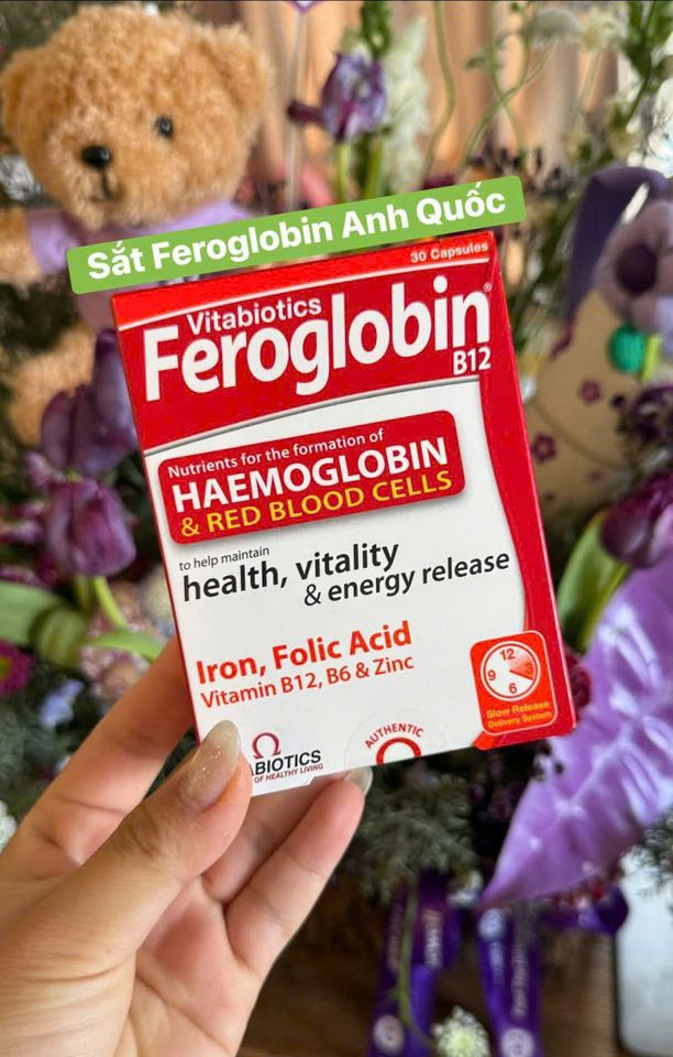Viên Sắt Kẽm Hữu Cơ Giải Phóng Chậm Feroglobin B12 Nhập Khẩu Anh Quốc - Bổ Sung Sắt, Vitamin B12, Hỗ Trợ Mẹ Bầu, 30 Viên Con Nhộng Dễ Uống