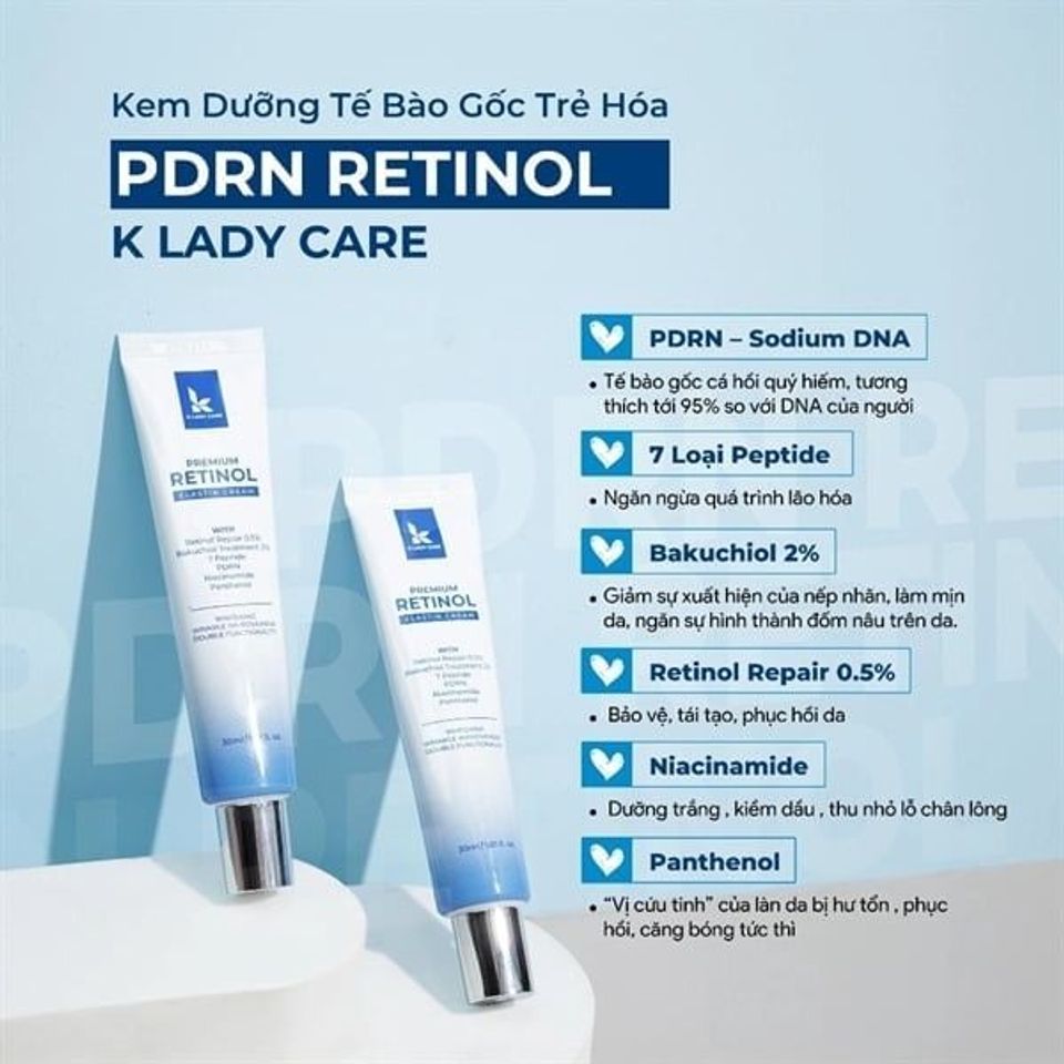 Kem Dưỡng K Lady Care Premium Retinol Elastin Cream 30ml - Phục Hồi Làn Da, Giảm Nếp Nhăn, Dưỡng Ẩm Da Mềm Mịn Chính Hãng