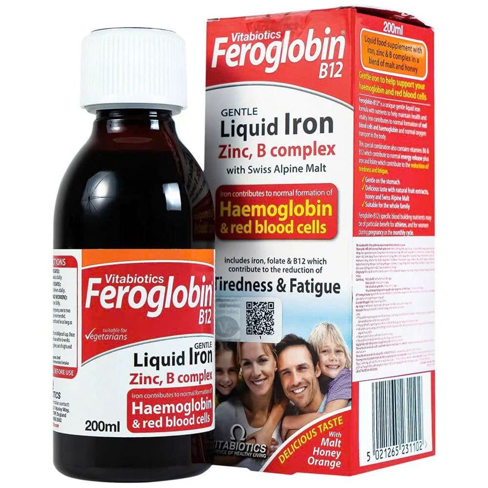 Siro Bổ Máu Feroglobin B12 Vitabiotics - Hỗ Trợ Tạo Máu, Giảm Mệt Mỏi, Phù Hợp cho Trẻ Em và Phụ Nữ Mang Thai, Vị Cam Mật Ong