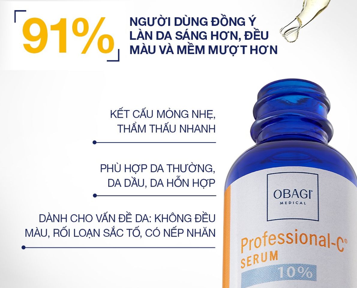 Serum Obagi Professional Vitamin C 10% 30ml - Giúp Dưỡng Sáng Da, Ngăn Ngừa Lão Hóa, An Toàn Cho Da Nhạy Cảm, Chính Hãng