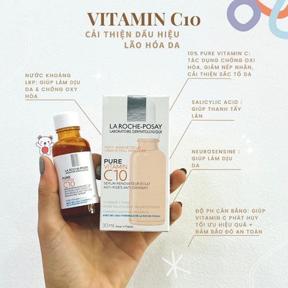 Serum Dưỡng Sáng Da La Roche Posay Pure Vitamin C10 30ml - Giúp Mờ Thâm Nám, Cải Thiện Kết Cấu Da, Cung Cấp Độ Ẩm Từ Thiên Nhiên