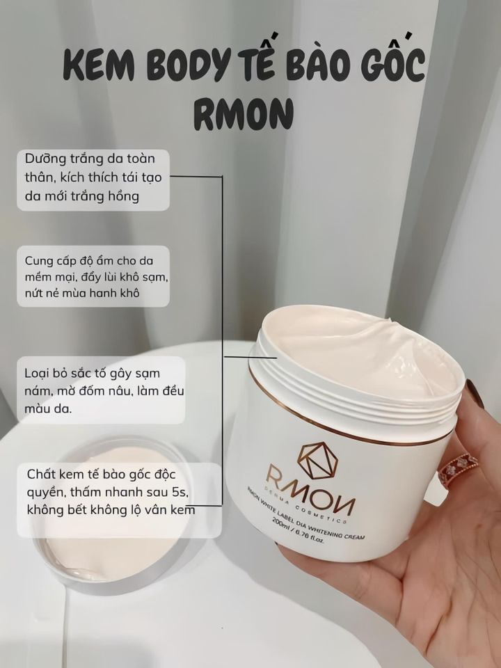 Kem Dưỡng Trắng Da Body Rmon White Cream 200ml - Sáng Da, Mờ Thâm Nâu, Hàn Quốc, Chất Kem Mịn Mượt, Dưỡng Ẩm Tự Nhiên
