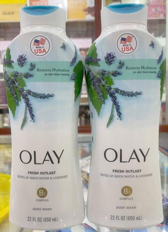 Sữa Tắm Olay Outlast Birch Water & Lavender 650ml – Thư Giãn, Dịu Mát Da với Hương Tươi Mát Naturals