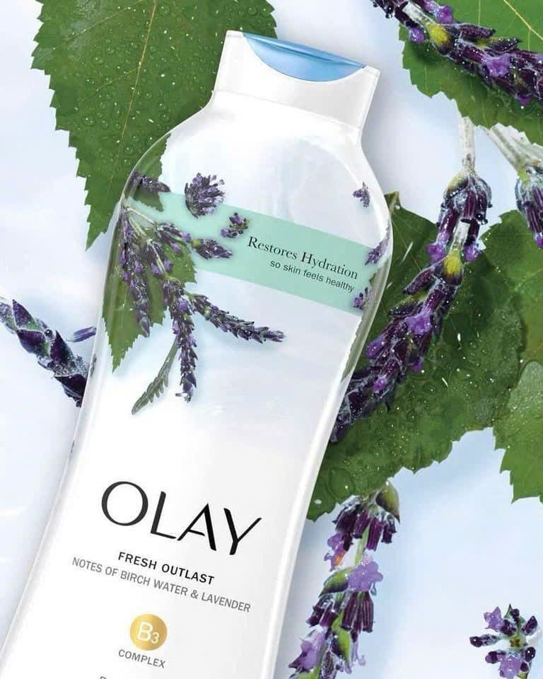 Sữa Tắm Olay Outlast Birch Water & Lavender 650ml – Thư Giãn, Dịu Mát Da với Hương Tươi Mát Naturals