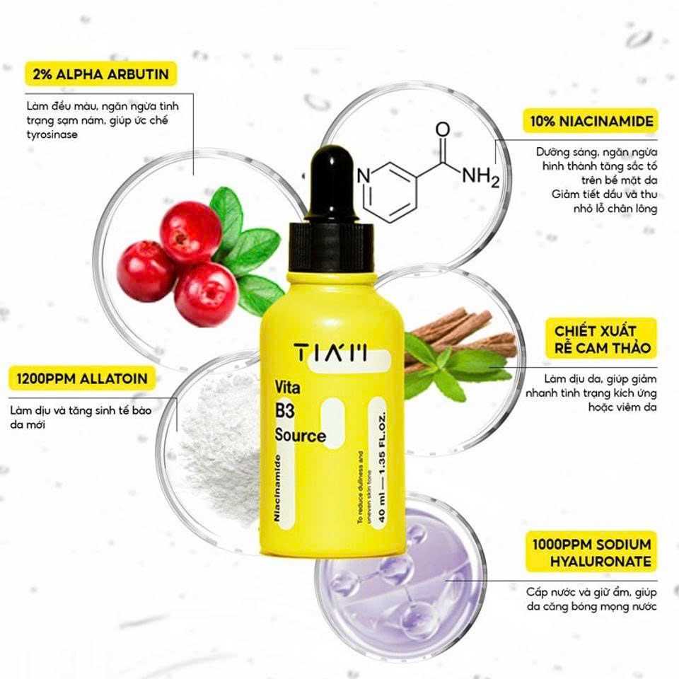 Serum Dưỡng Sáng Phục Hồi Da Tiam Vita B3 Source - 10% Niacinamide & 2% Alpha Arbutin, Làm Sáng & Cải Thiện Sắc Tố Da 40ml