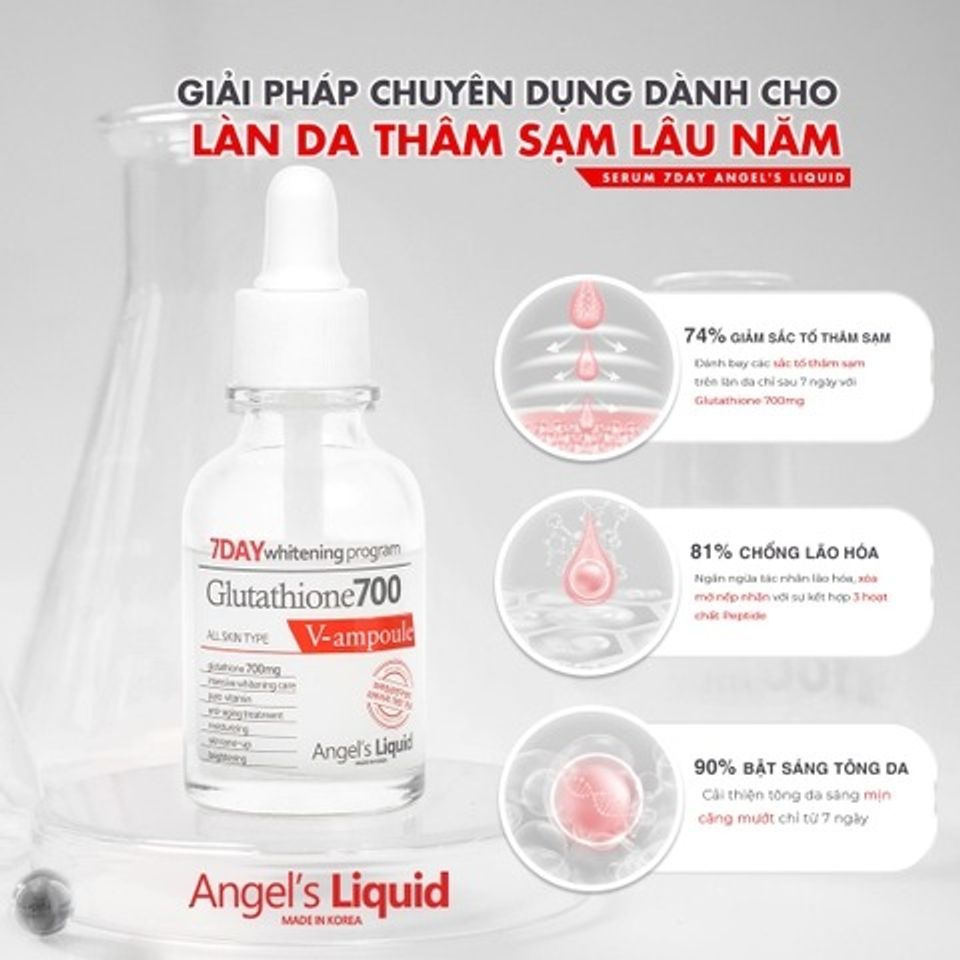 Serum Trắng Da Angel's Liquid 7 Day Glutathione 700 V-ampoule 30ml - Hỗ Trợ Làm Sáng Da, Giảm Nám, Chống Oxy Hóa Chính Hãng Hàn Quốc