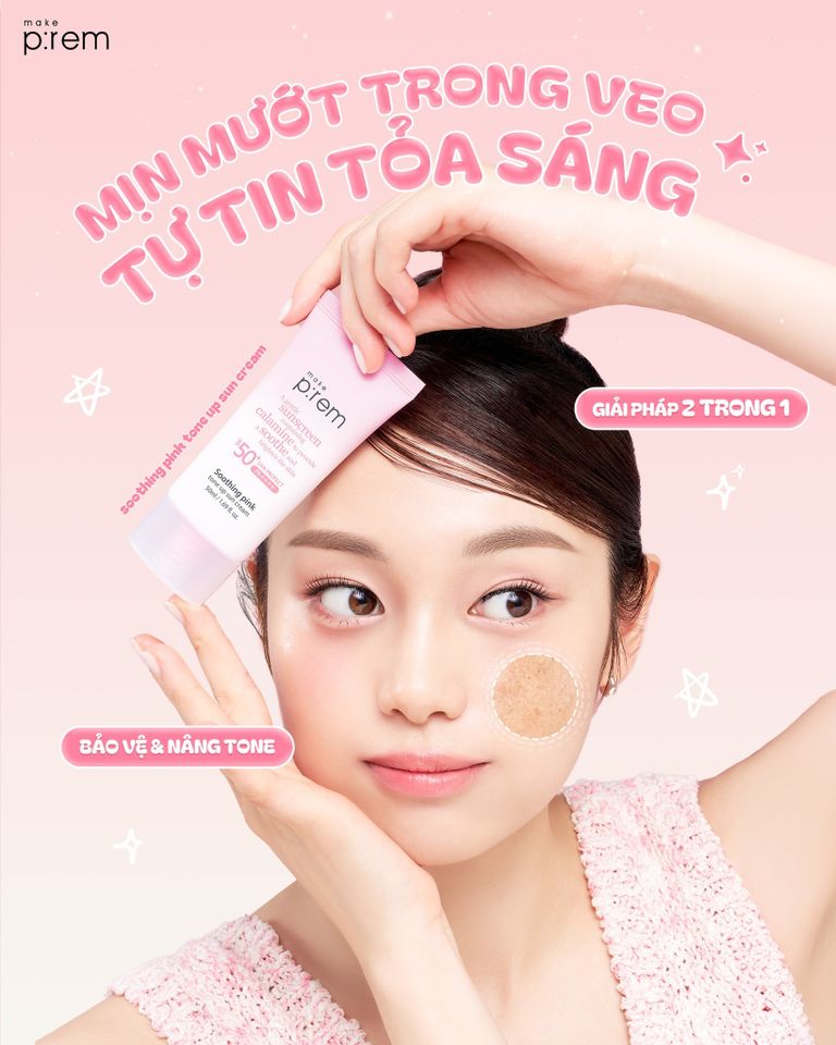 Kem Chống Nắng Nâng Tone Make P:rem Soothing Pink Tone Up SPF 50+ - Bảo Vệ Da Toàn Diện, Kiềm Dầu Cho Da Nhạy Cảm, Chính Hãng Hàn Quốc