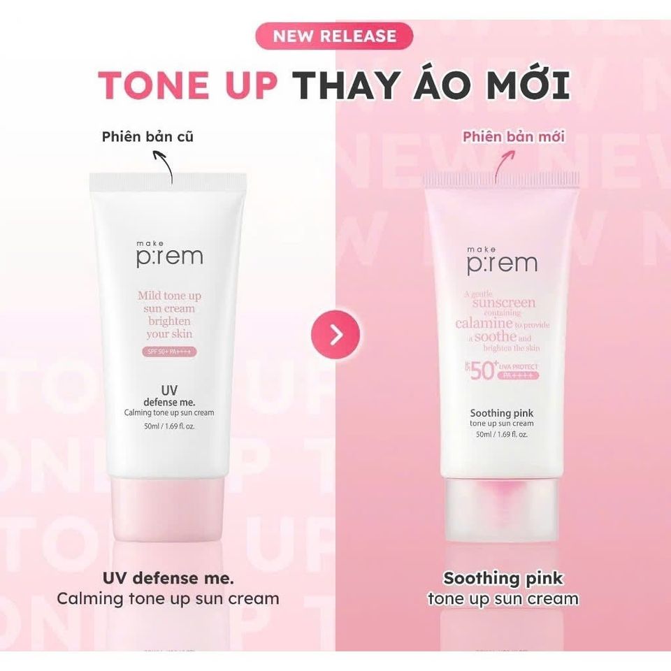 Kem Chống Nắng Nâng Tone Make P:rem Soothing Pink Tone Up SPF 50+ - Bảo Vệ Da Toàn Diện, Kiềm Dầu Cho Da Nhạy Cảm, Chính Hãng Hàn Quốc