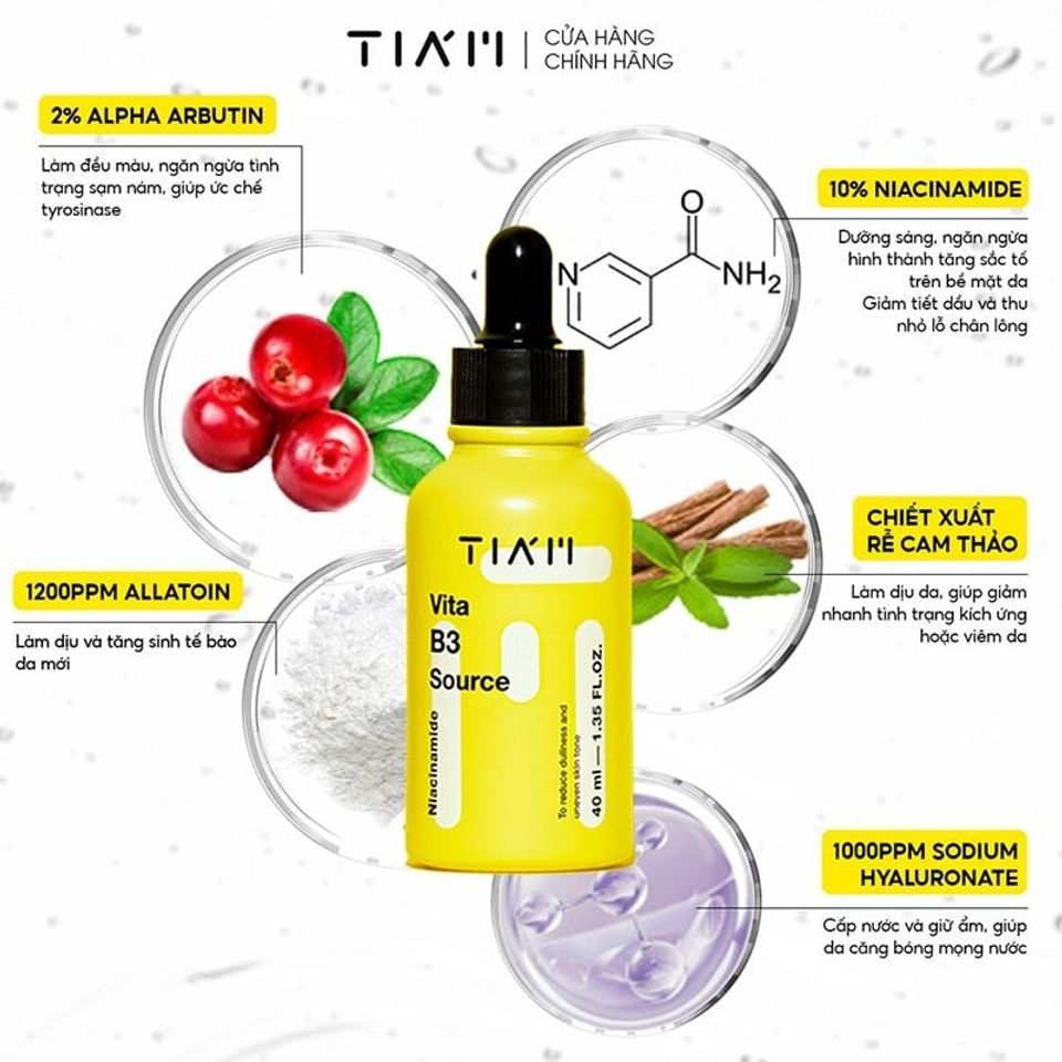 Serum Dưỡng Sáng Phục Hồi Da Tiam Vita B3 Source 40ml - 10% Niacinamide & 2% Alpha Arbutin, Làm Sáng Da, Giảm Thâm Mụn, Chính Hãng