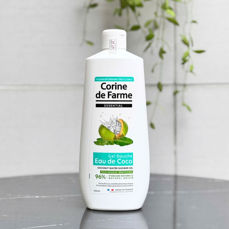 Gel Tắm Corine de Farme Nước Dừa Tự Nhiên 750ml - Làm Sạch và Cấp Ẩm, Hương Thơm Nhiệt Đới, Phù Hợp Mọi Loại Da