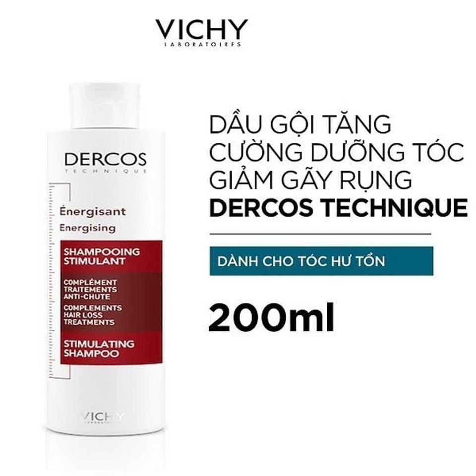 Dầu Gội Vichy Dercos Energising 200ml - Giảm Rụng Tóc, Phục Hồi Tóc Hư Tổn với Aminexil và Vitamin B5, B6 Chính Hãng
