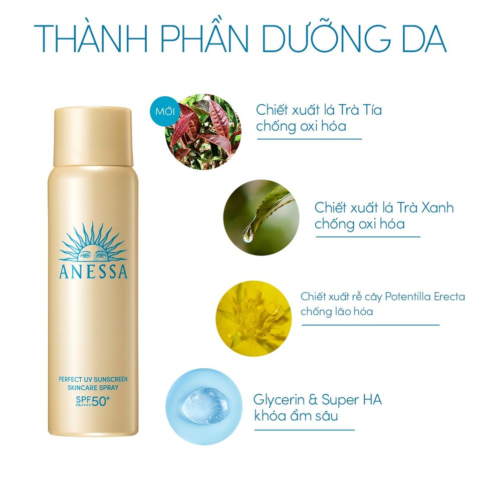Xịt Chống Nắng Anessa Perfect UV SPF50+ PA++++ 60g - Dưỡng Da Đa Năng, Kháng Nước Tối Ưu Cho Mặt và Toàn Thân Chính Hãng