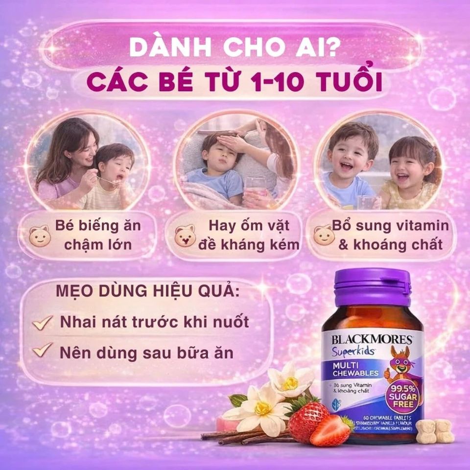 Viên Nhai Vitamin Tổng Hợp Blackmores Superkids Multi Cho Bé (60 Viên) - Dinh Dưỡng Thiết Yếu Từ Úc, Nguyên Liệu Lành Tính