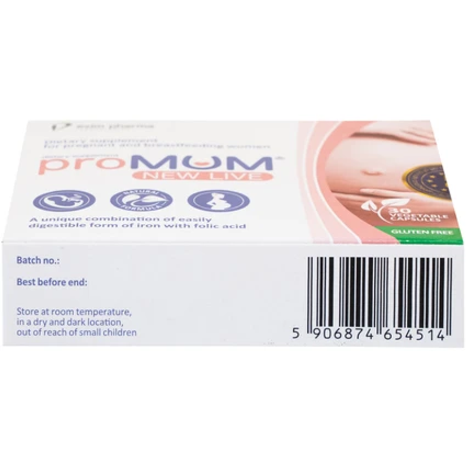 Viên uống proMUM New Live bổ sung Acid Folic và Sắt cho phụ nữ mang thai và cho con bú - 30 viên dinh dưỡng thiết yếu cho mẹ và bé