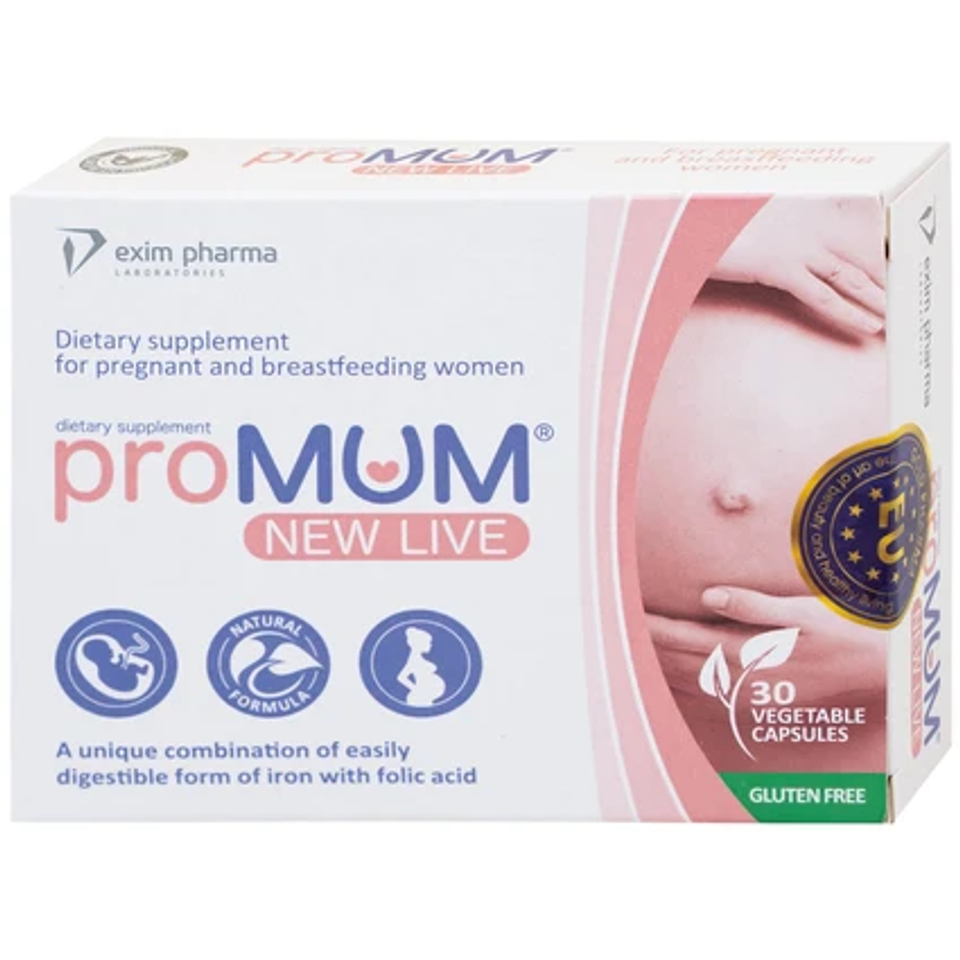 Viên uống proMUM New Live bổ sung Acid Folic và Sắt cho phụ nữ mang thai và cho con bú - 30 viên dinh dưỡng thiết yếu cho mẹ và bé