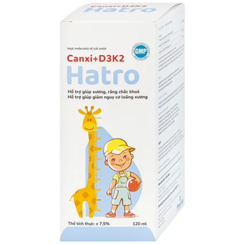 Siro Bổ Sung Canxi + D3K2 Hatro 120ml - Giúp Xương Răng Chắc Khỏe, Dinh Dưỡng Thiết Yếu Cho Trẻ Em và Phụ Nữ Có Thai
