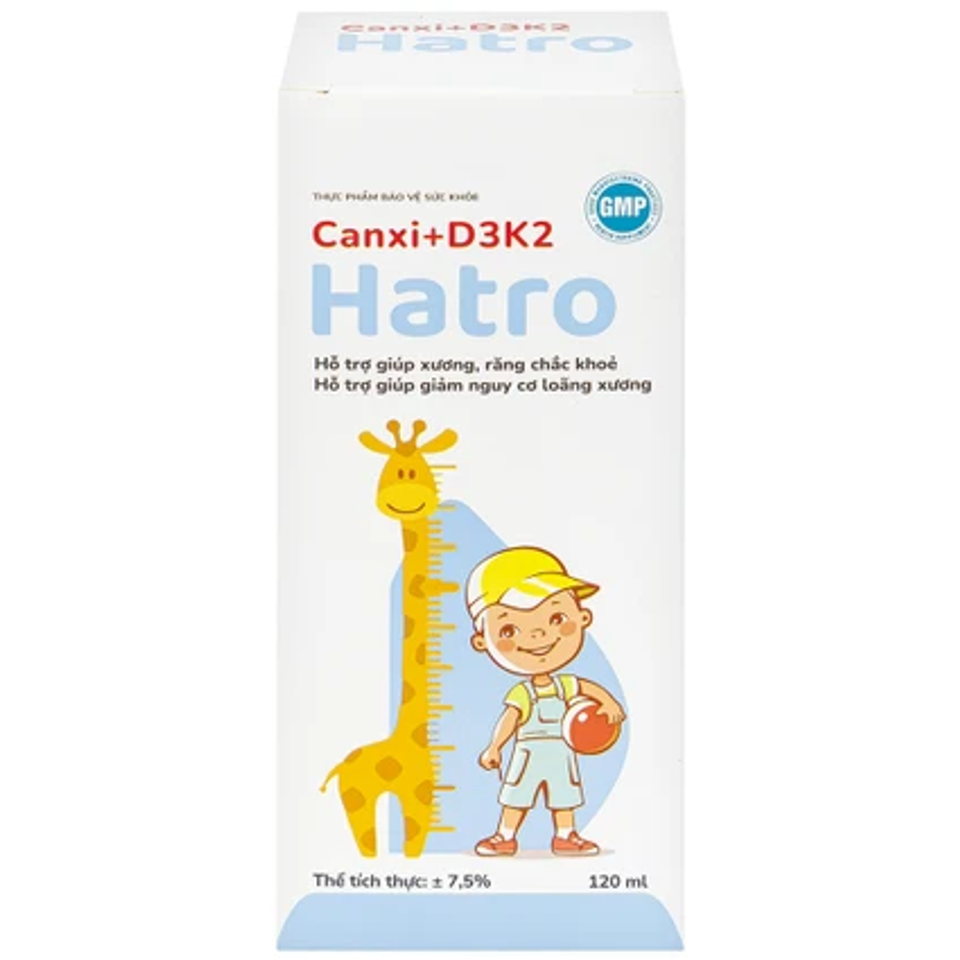 Siro Bổ Sung Canxi + D3K2 Hatro 120ml - Giúp Xương Răng Chắc Khỏe, Dinh Dưỡng Thiết Yếu Cho Trẻ Em và Phụ Nữ Có Thai