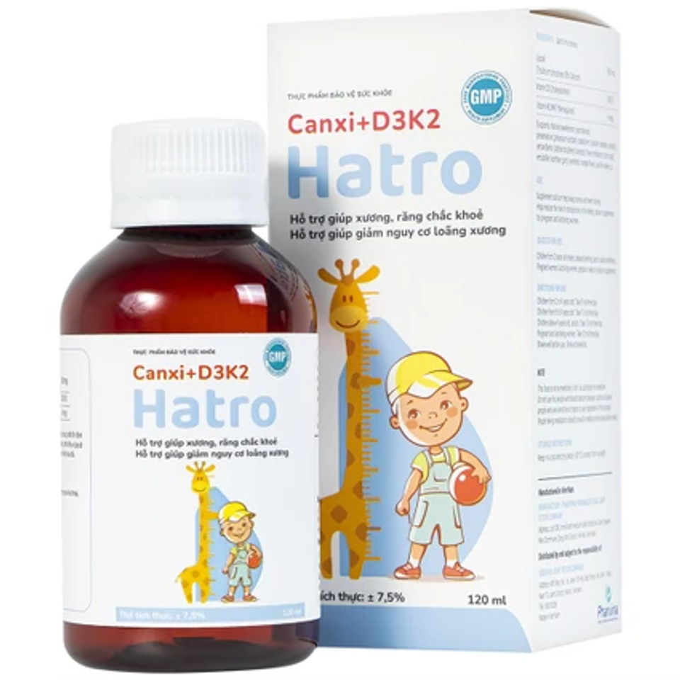 Siro Bổ Sung Canxi + D3K2 Hatro 120ml - Giúp Xương Răng Chắc Khỏe, Dinh Dưỡng Thiết Yếu Cho Trẻ Em và Phụ Nữ Có Thai