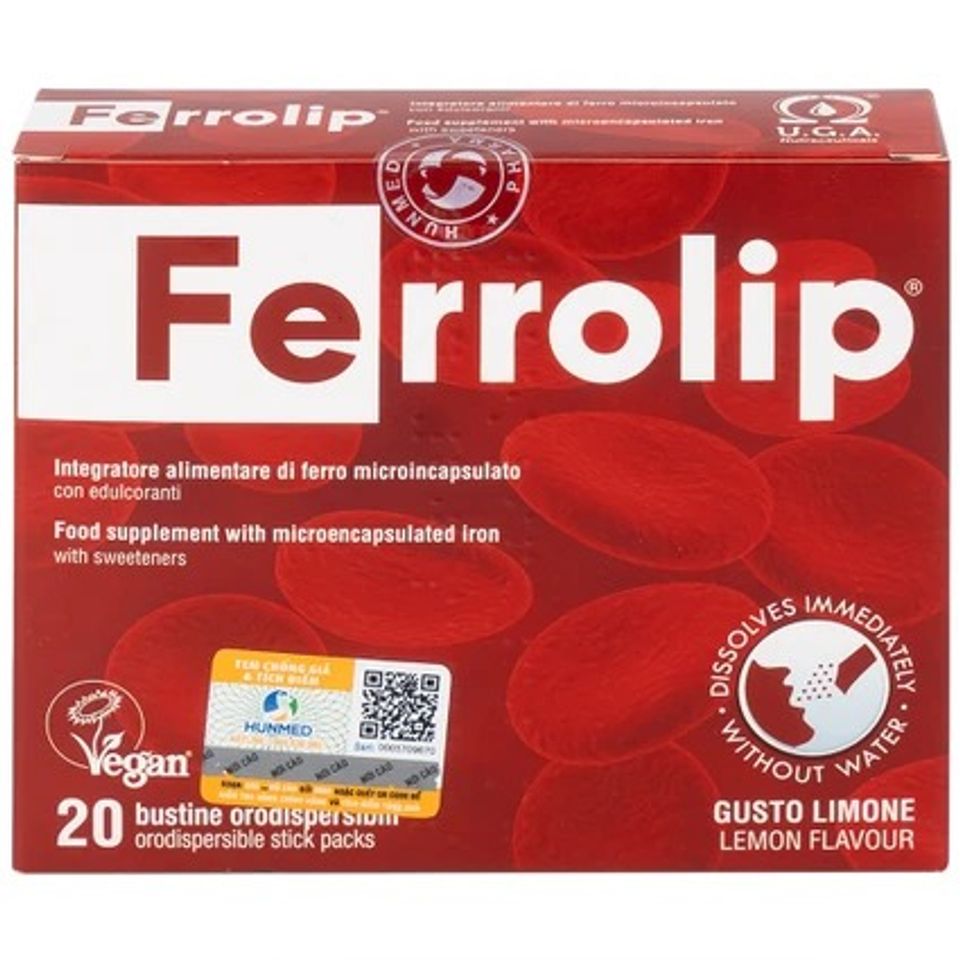 Bột Sắt Ferrolip Uga - Giải Pháp Hỗ Trợ Thiếu Máu, Bổ Sung Sắt Dễ Uống Cho Phụ Nữ Mang Thai (20 Gói)