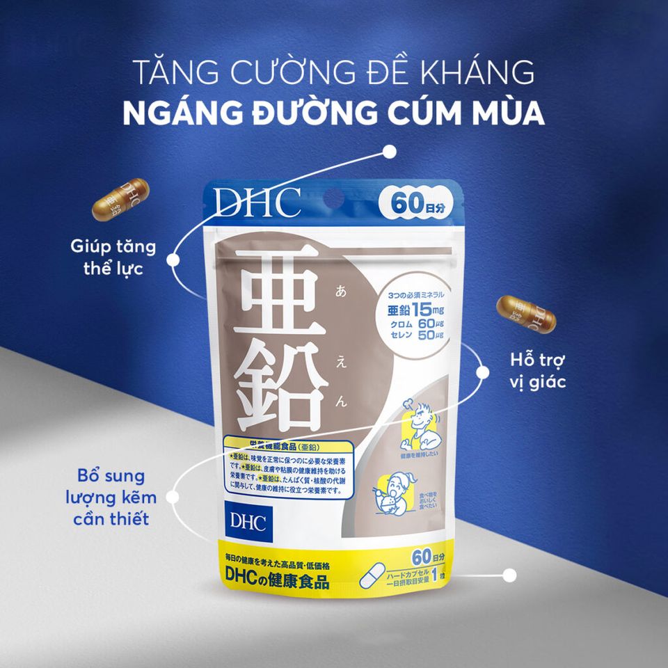 Viên Uống DHC Zinc Kẽm Nhật Bản 60 Viên - Bổ Sung Kẽm Tăng Cường Sức Khỏe và Miễn Dịch, Hỗ Trợ Chăm Sóc Da Tóc