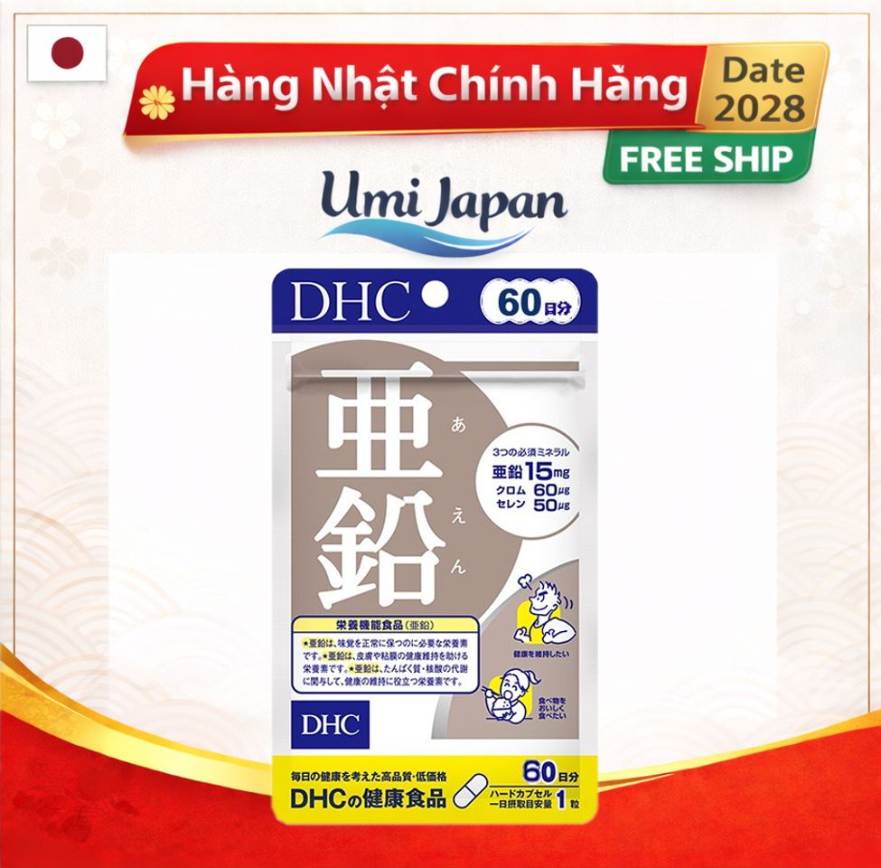 Viên Uống DHC Zinc Kẽm Nhật Bản 60 Viên - Bổ Sung Kẽm Tăng Cường Sức Khỏe và Miễn Dịch, Hỗ Trợ Chăm Sóc Da Tóc