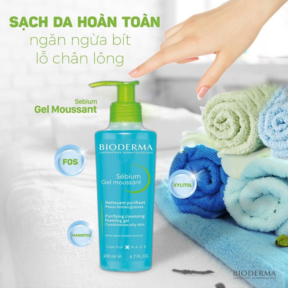 Gel Rửa Mặt Tạo Bọt Bioderma Sébium 200mL - Sữa Rửa Mặt Dành Cho Da Dầu, Mụn, Làm Sạch Sâu, Kháng Khuẩn, Thoải Mái, Duy Trì Da Khỏe