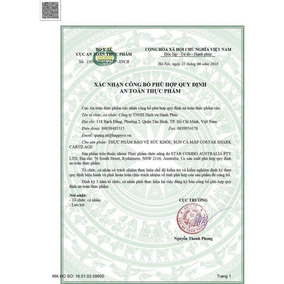 Viên Uống Sụn Cá Mập Costar Shark Cartilage 750mg - Hỗ Trợ Khớp và Sức Khỏe Xương - 365 Viên Nhập Khẩu Úc