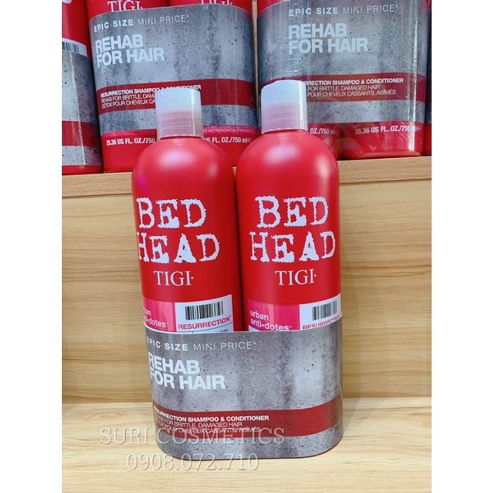 Bộ Dầu Gội Xả Bed Head Tigi Đỏ 750ml - Phục Hồi Tóc Hư Tổn Cấp Độ 3, Dưỡng Ẩm và Bảo Vệ Tóc Khỏe Mạnh