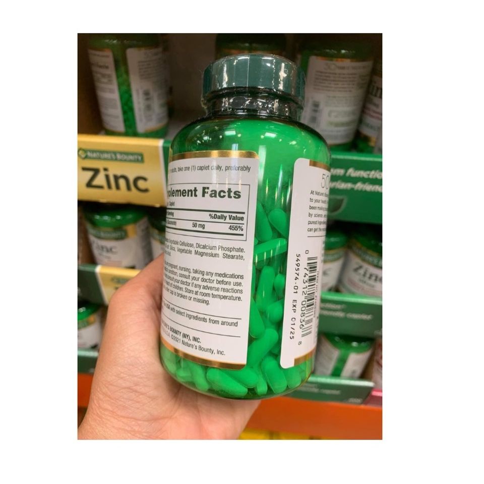 Viên uống bổ sung kẽm Nature’s Bounty Zinc 50mg - Hỗ trợ miễn dịch, chống oxy hóa, thân thiện với người ăn chay - 400 viên