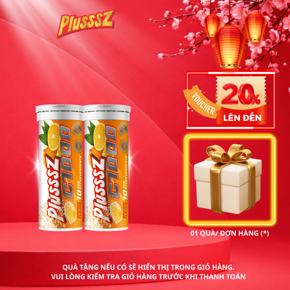 Viên Sủi PLUSSSZ C1000 1000mg Vitamin C Hương Cam - Hỗ Trợ Tăng Đề Kháng và Sức Khỏe - Combo 2 Tuýp 20 Viên Sủi