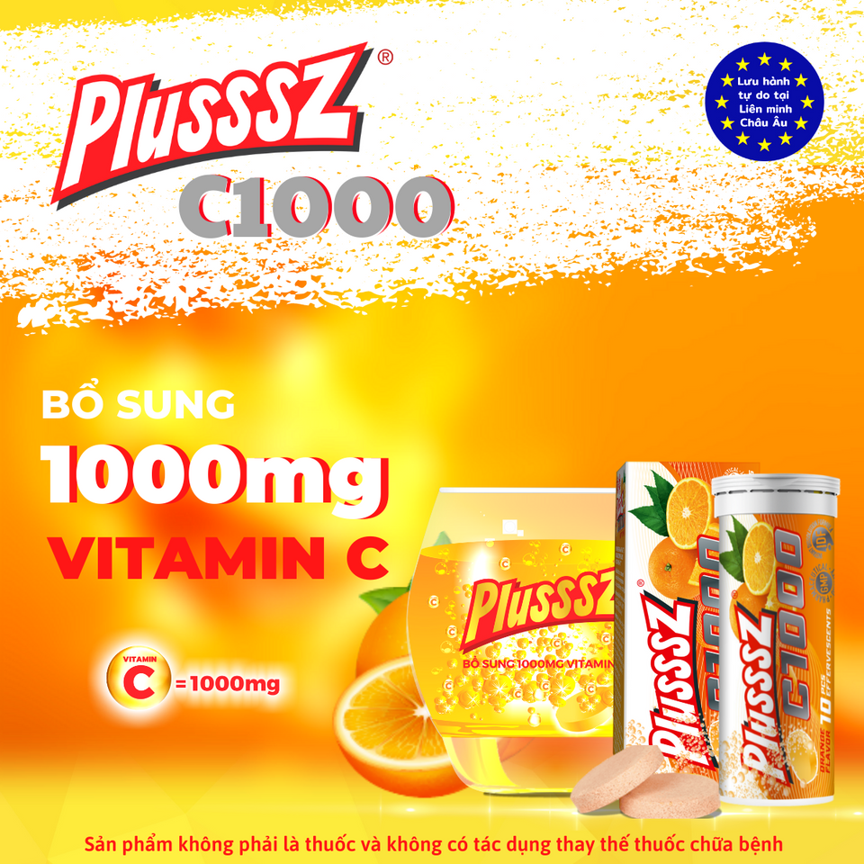 Viên Sủi PLUSSSZ C1000 1000mg Vitamin C Hương Cam - Hỗ Trợ Tăng Đề Kháng và Sức Khỏe - Combo 2 Tuýp 20 Viên Sủi