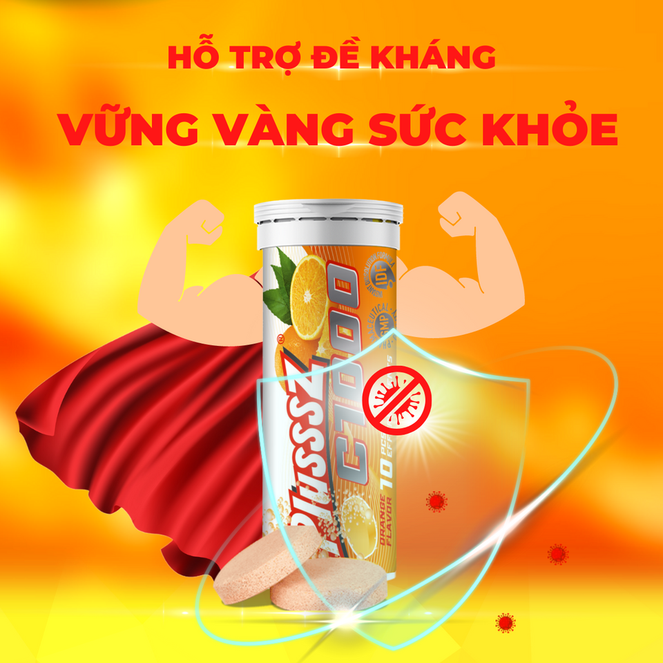 Viên Sủi PLUSSSZ C1000 1000mg Vitamin C Hương Cam - Hỗ Trợ Tăng Đề Kháng và Sức Khỏe - Combo 2 Tuýp 20 Viên Sủi