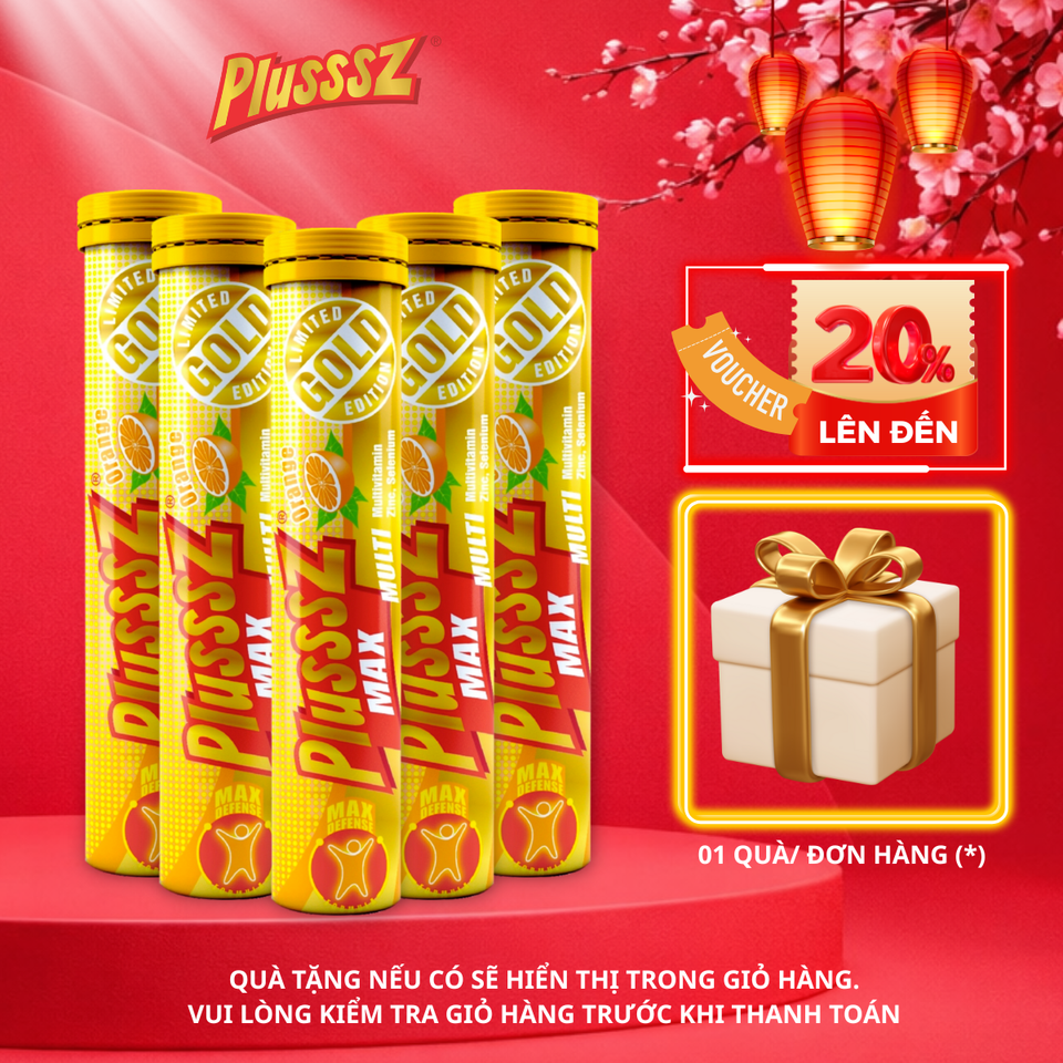[COMBO 5 TUÝP x 20 VIÊN] Viên Sủi Vitamin Tổng Hợp  PLUSSSZ MAX MULTIVITAMIN VỊ CAM Không Đường