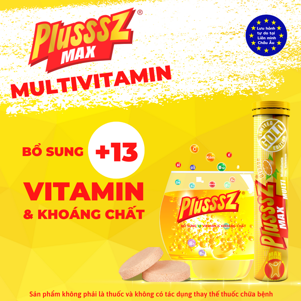 [COMBO 5 TUÝP x 20 VIÊN] Viên Sủi Vitamin Tổng Hợp  PLUSSSZ MAX MULTIVITAMIN VỊ CAM Không Đường