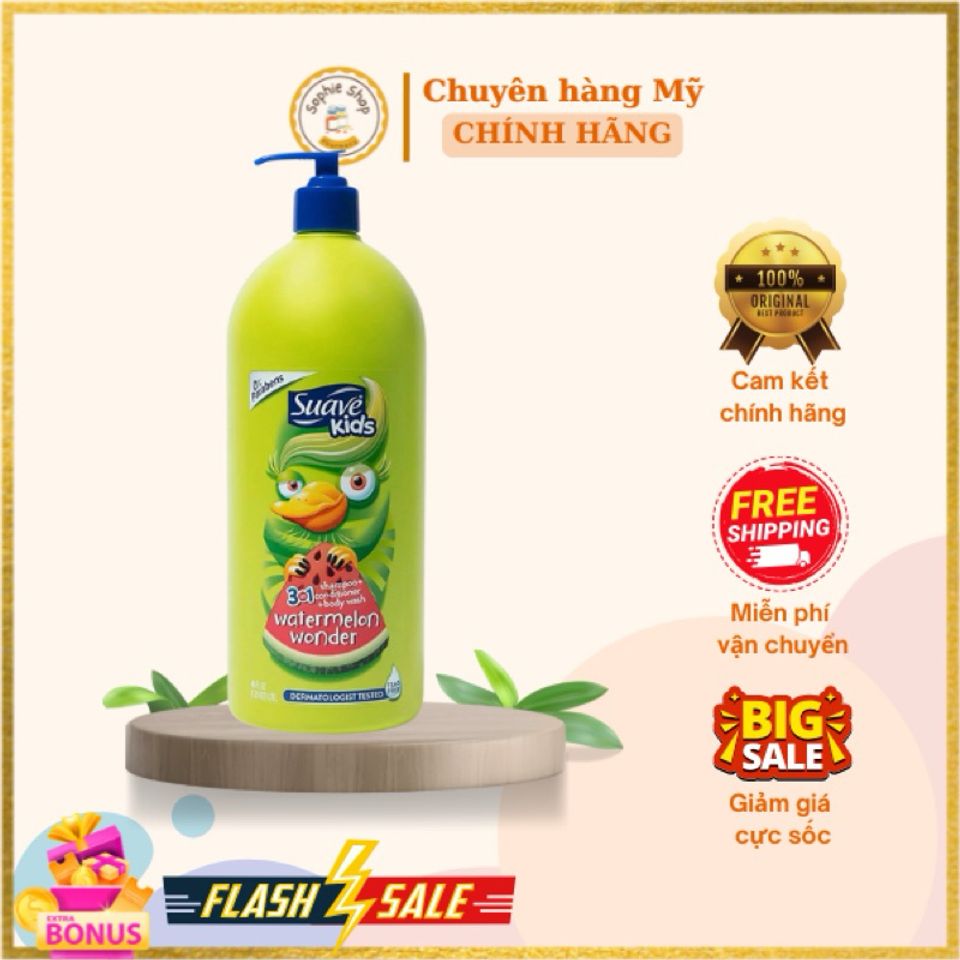 Sữa Tắm Suave Kids 3in1 Hương Dưa Hấu - An Toàn, Dịu Nhẹ, Chăm Sóc Tóc và Da Cho Trẻ Em