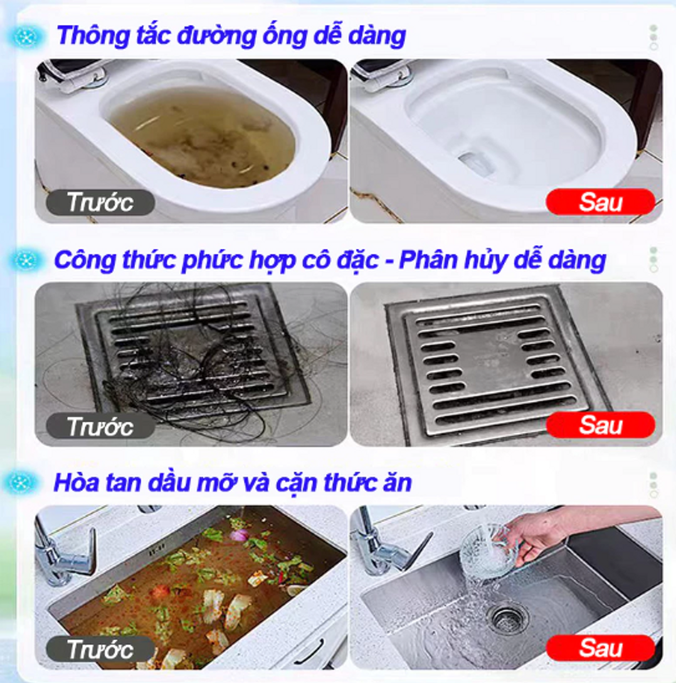 Bột Thông Tắc Cống - Bột Thông Cống Cực Mạnh , Thông Tắc Bồn Cầu, Bồn Rửa Bát, Đường Ống Nhanh Chóng, Hiệu Quả