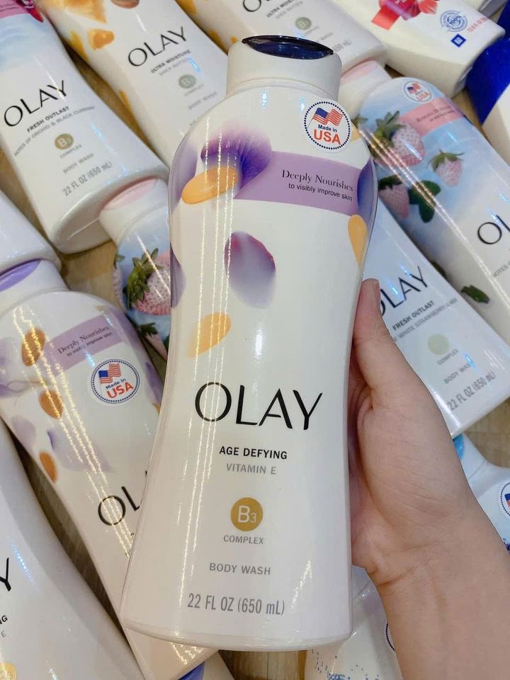 Sữa Tắm Olay Age Defying 650ml - Chăm Sóc Da Lão Hóa Với Vitamin E & B3 Complex, Dưỡng Ẩm Săn Chắc Da
