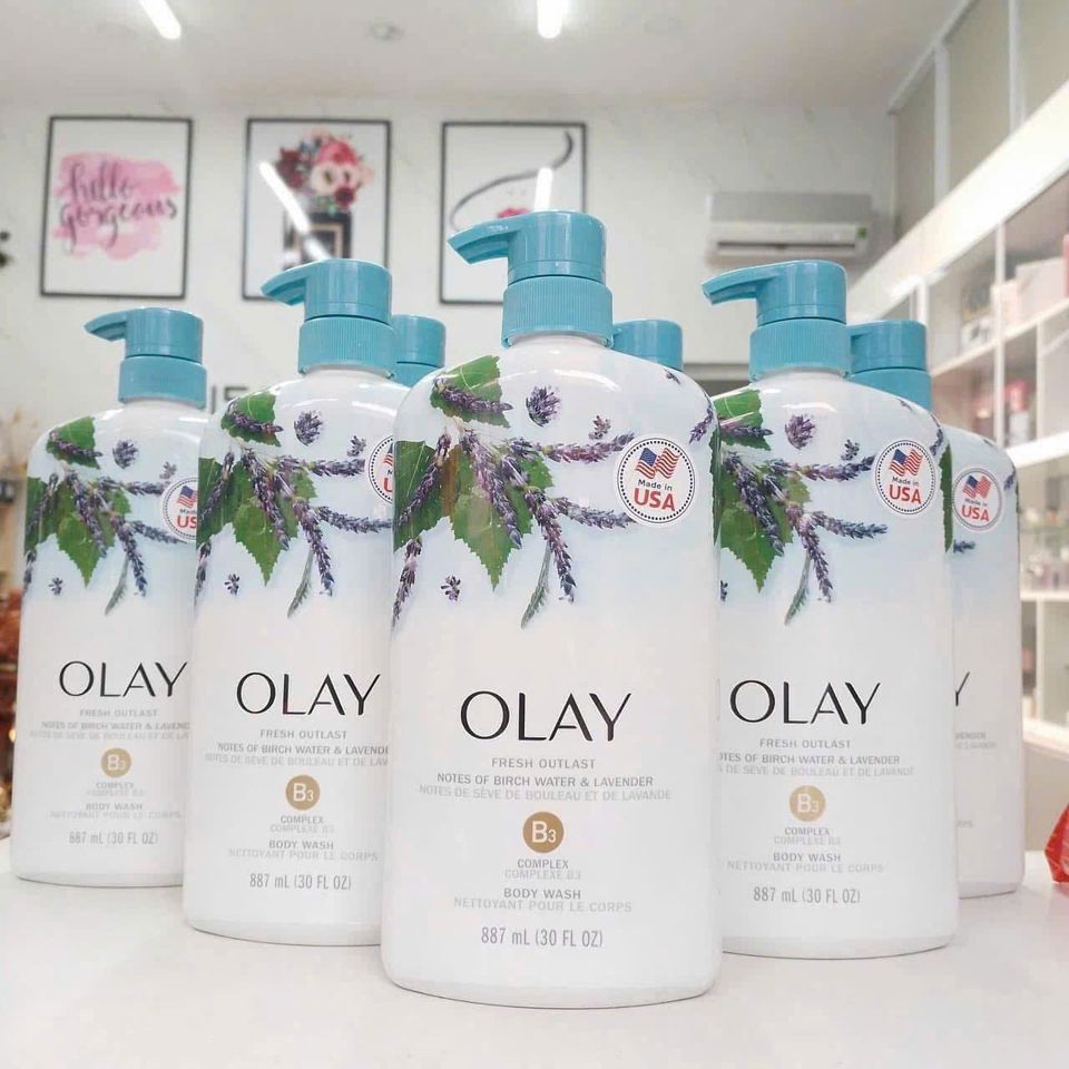 Sữa Tắm Olay Fresh Outlast 975ml (Vòi) - Chiết Xuất Bạch Dương & Oải Hương, Thư Giãn, Dịu Da, Dưỡng Ẩm Mềm Mại