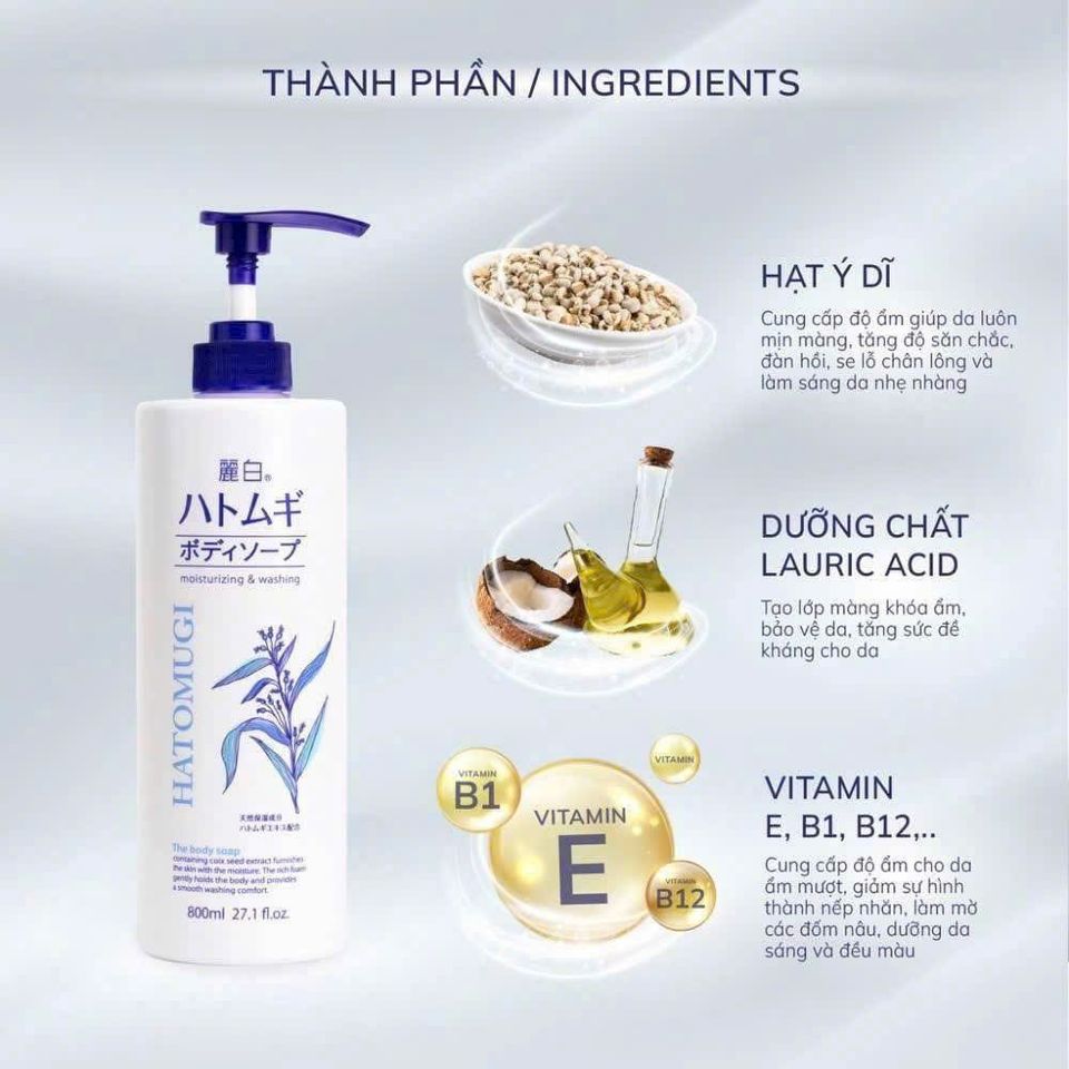 Sữa Tắm Hatomugi The Body Soap 800ml – Dịu Da, Cấp Ẩm, Dưỡng Ẩm Da Tối Ưu, Chất Lượng Từ Thương Hiệu Hatomugi