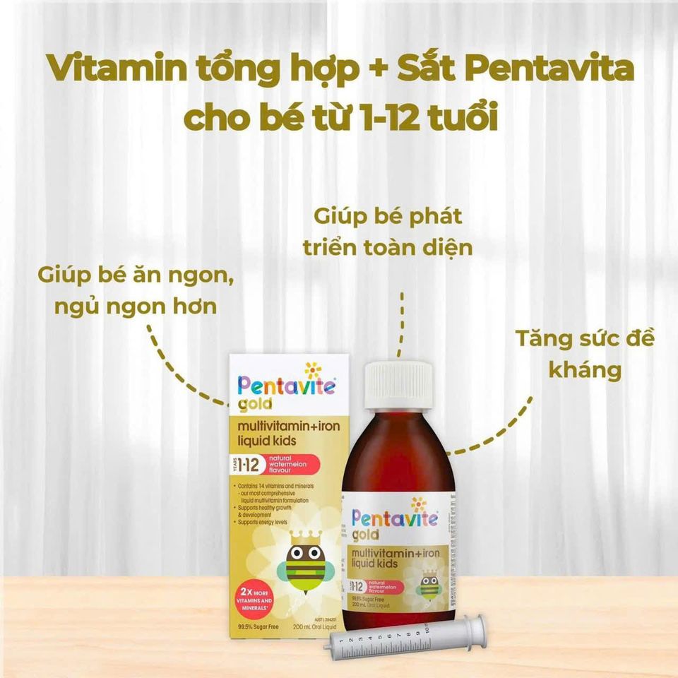 Vitamin Tổng Hợp Pentavite Gold Multivitamin + Iron 200ml – Bổ sung vitamin và tăng cường sức đề kháng cho trẻ em