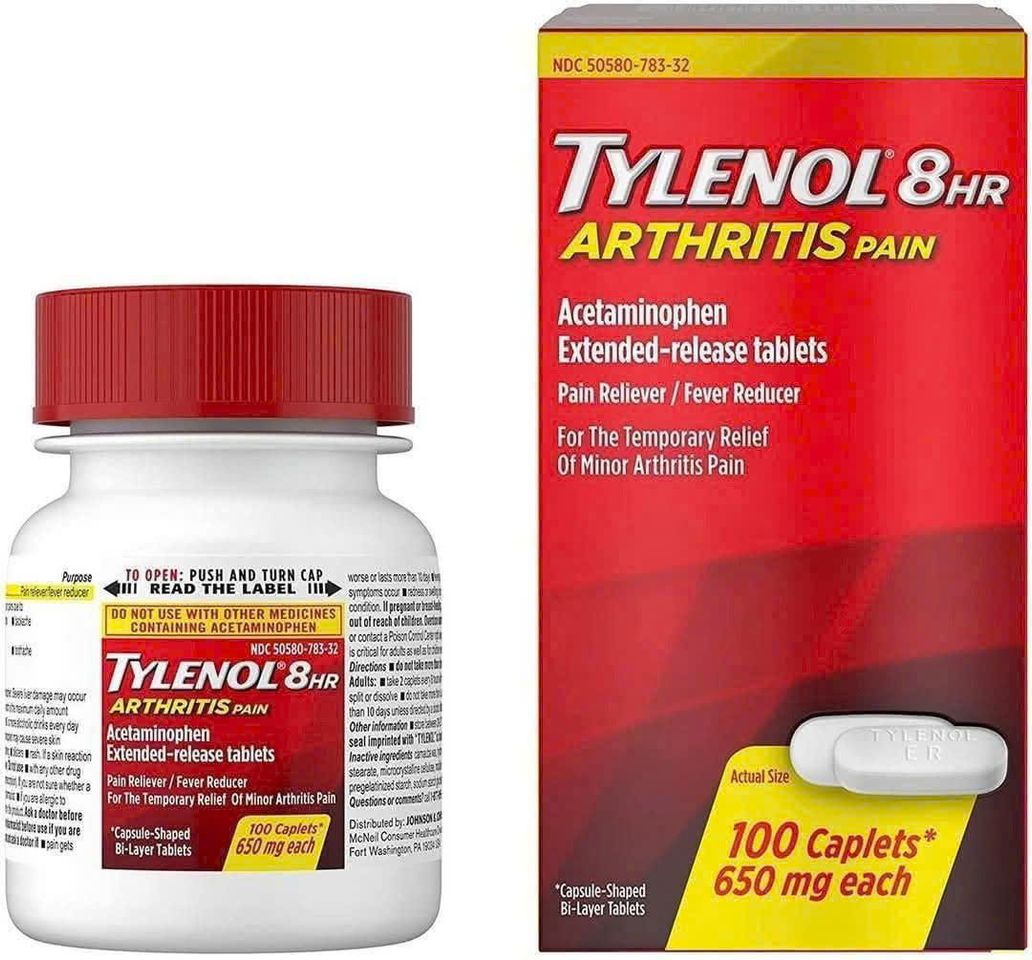 Viên uống giảm đau Tylenol 8 giờ cho viêm khớp 650mg - Hỗ trợ giảm đau, hạ sốt hiệu quả, 100 viên