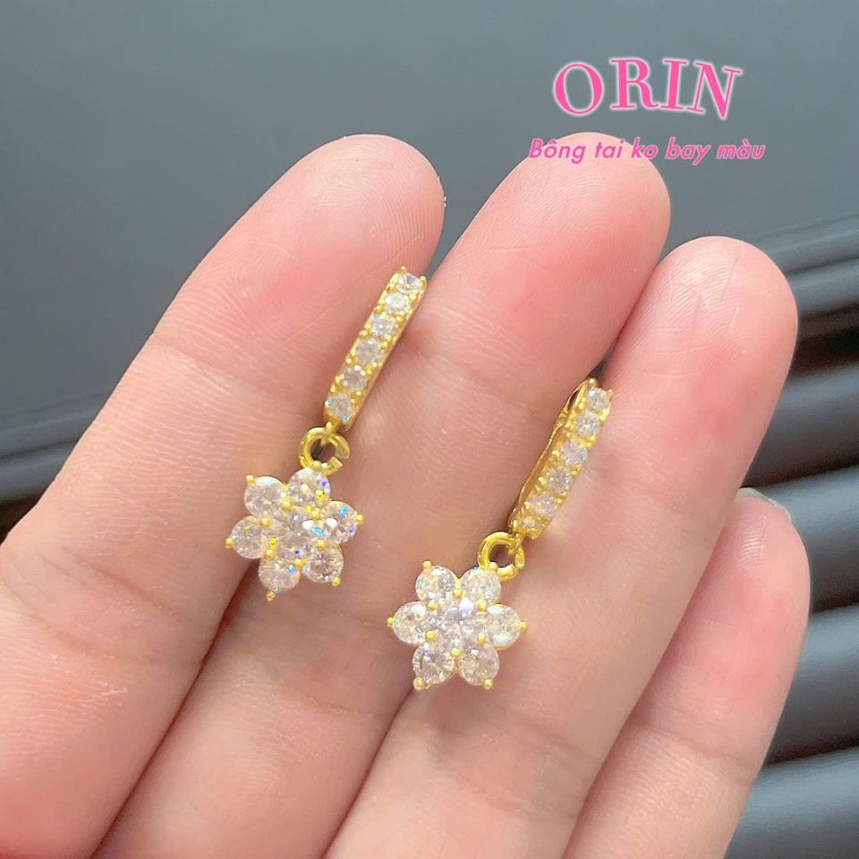 Bông tai nữ Đồng Hội, khuyên tròn hoa 6 cánh không bay màu đính đá sang trọng ORIN KET8 623008