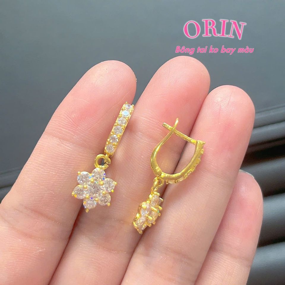Bông tai nữ Đồng Hội, khuyên tròn hoa 6 cánh không bay màu đính đá sang trọng ORIN KET8 623008