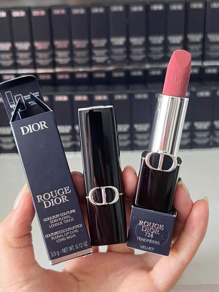 Son Dior Velvet 724 Tendresse - Son Môi Hồng Cam Nhẹ, Mịn Lì Cao Cấp, Quà Tặng Phụ Nữ, Thời Trang Nổi Bật