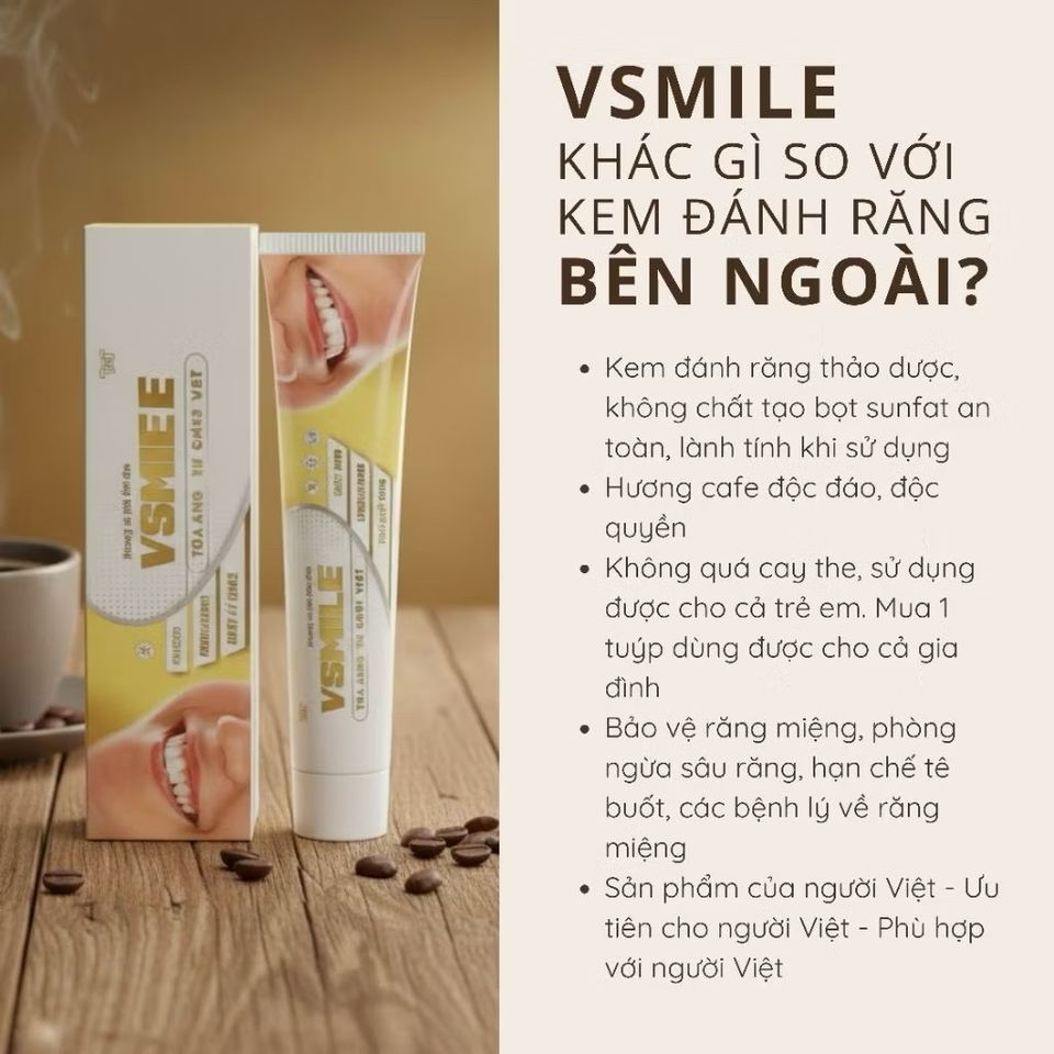 Kem Đánh Răng V-Smile Vị Cà Phê VINALINK 150g - Chăm Sóc Răng Miệng Tự Nhiên Cho Trẻ Từ 2 Tuổi Trở Lên