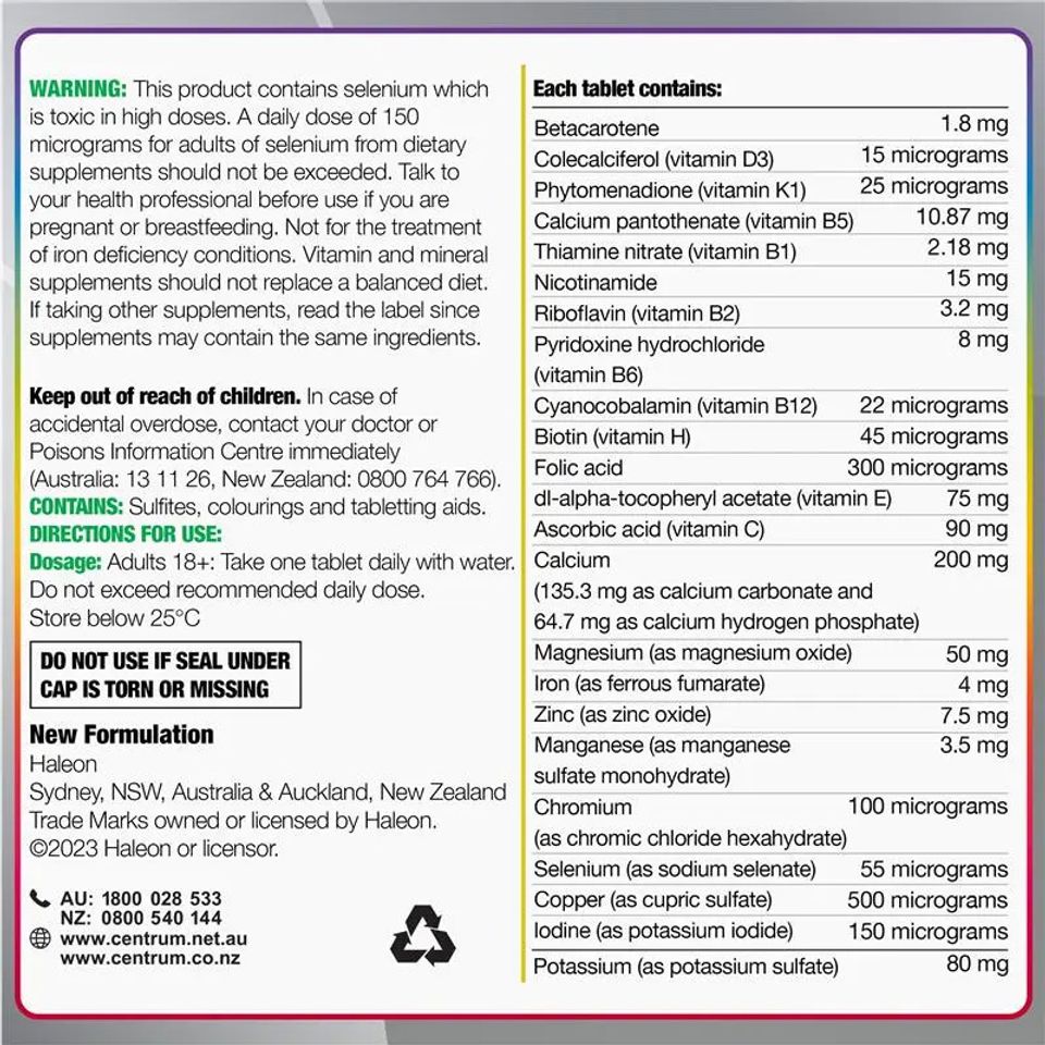 Viên Uống Vitamin Tổng Hợp Centrum For Adults 100 Viên - Bổ Sung Dinh Dưỡng, Tăng Cường Sức Khỏe và Hỗ Trợ Hệ Miễn Dịch 626038