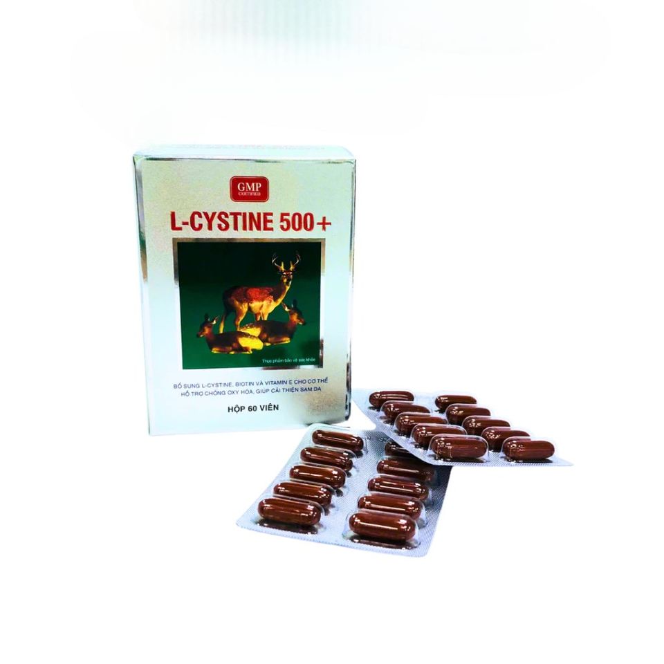 Viên Uống Hỗ Trợ Sáng Da L-Cystine500+ Hỗ Trợ Giảm Sạm Nám, Bổ Sung Biotin & Vitamin E - Hộp 60 Viên