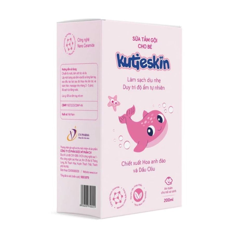 Sữa tắm gội cho bé Kutieskin ngừa rôm sảy, mẩn ngứa, duy trì độ ẩm tự nhiên làn da bé - Chai 200ml
