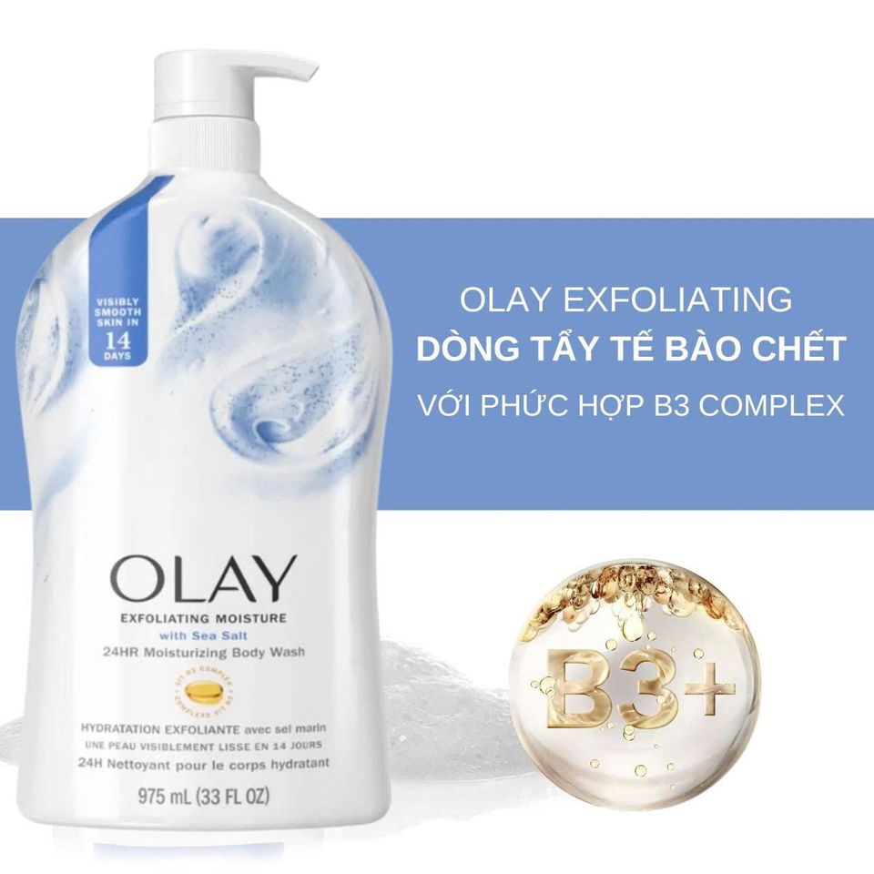 Sữa Tắm Olay Exfoliating Moisture Body Wash 975ml - Tẩy Da Chết Nhẹ, Dưỡng Ẩm Sâu, Giúp Làn Da Mịn Màng Sáng Khỏe