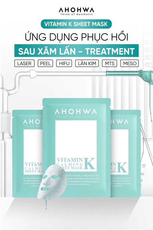 [5 miếng] Mặt nạ Ahohwa VITAMIN K SHEET MASK – PHỤC HỒI DA SAU XÂM LẤN phù hợp với mọi loại da